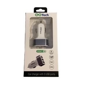 EGTech EGC 26 Car Charger 3 USB Ports 5V 3.1A Fast Charging Adapter White Grey